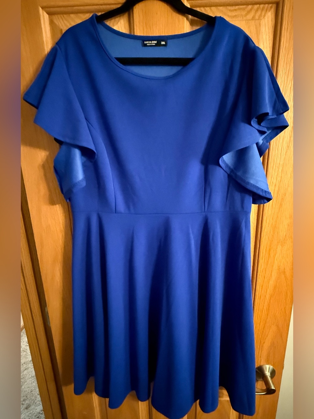 Shein Curve Cobalt Blue Ruffle Sleeve Midi Dress